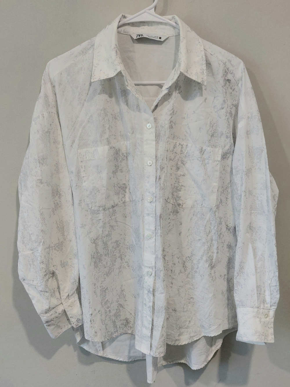 Zara White Marble-Print Button-Down Shirt